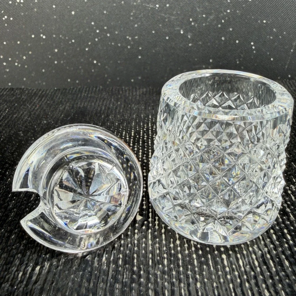 Waterford Crystal Alana Mini Mustard Condiment Pot w Lid Diamond Cut Clear Glass